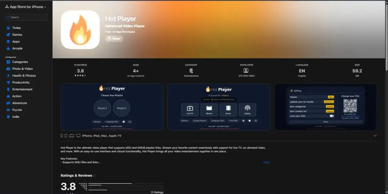 Application Hot Player sur l'App Store Apple