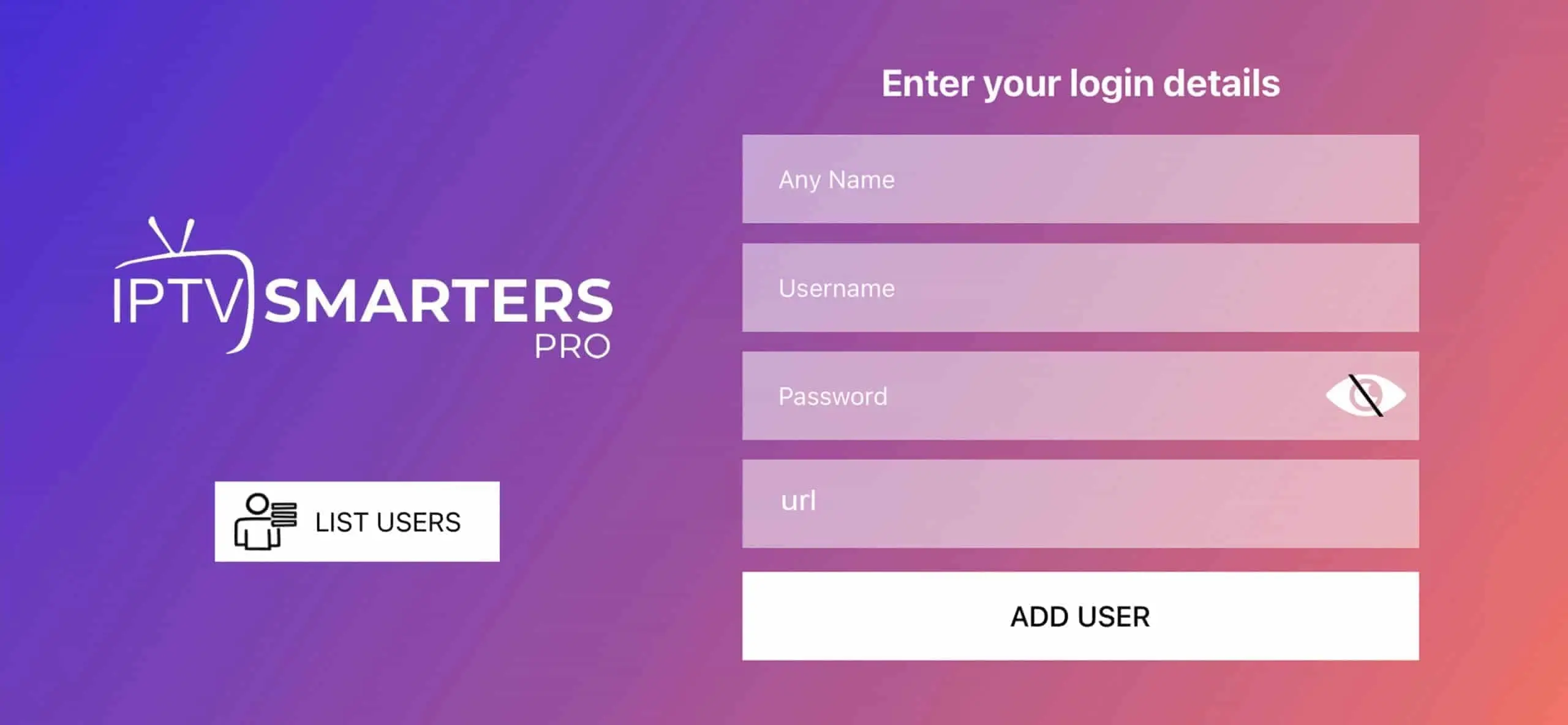 Écran de connexion Xtream Codes sur Smarters