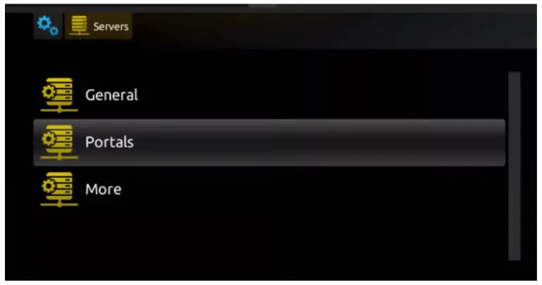 Option Portails dans le menu Serveur