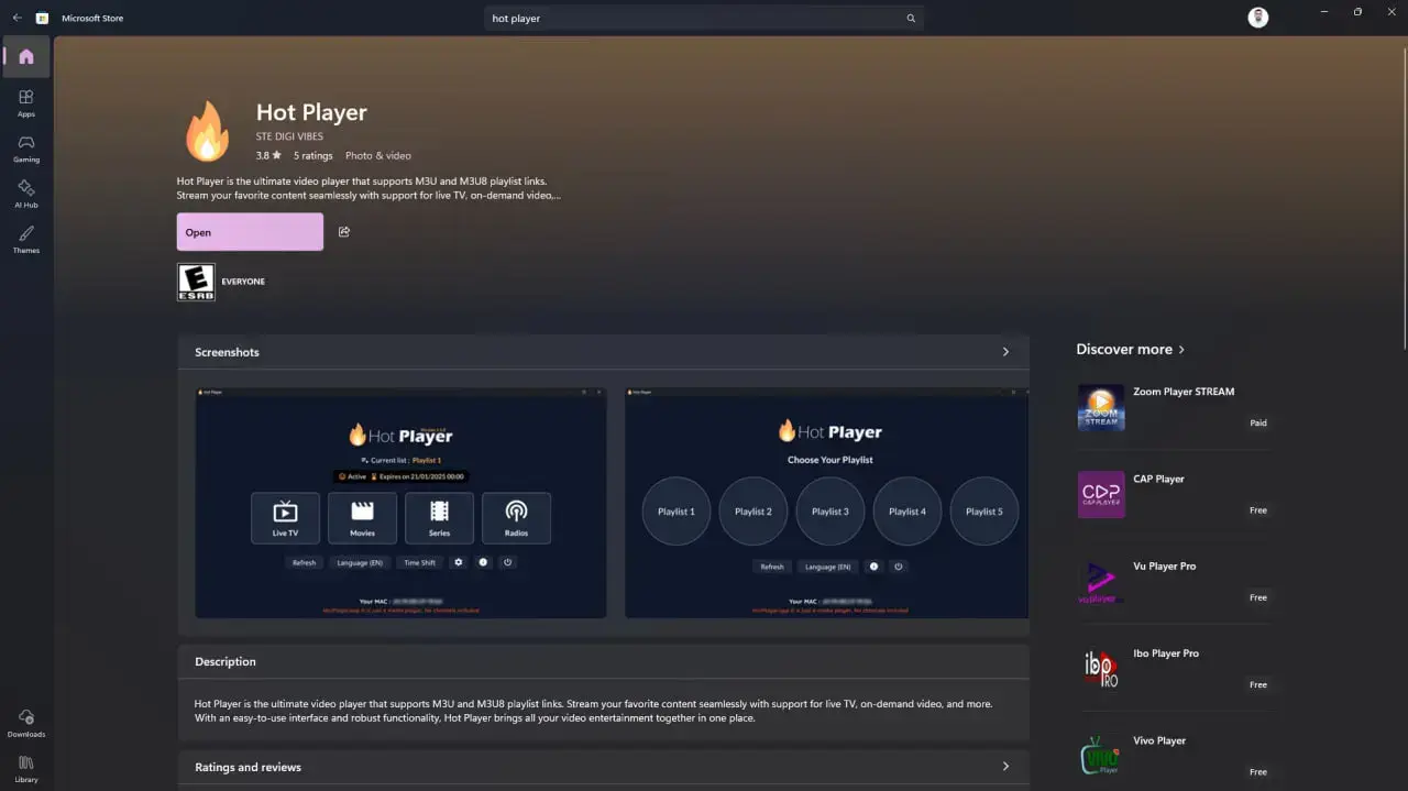 Bouton d'installation de Hot Player sur ordinateur