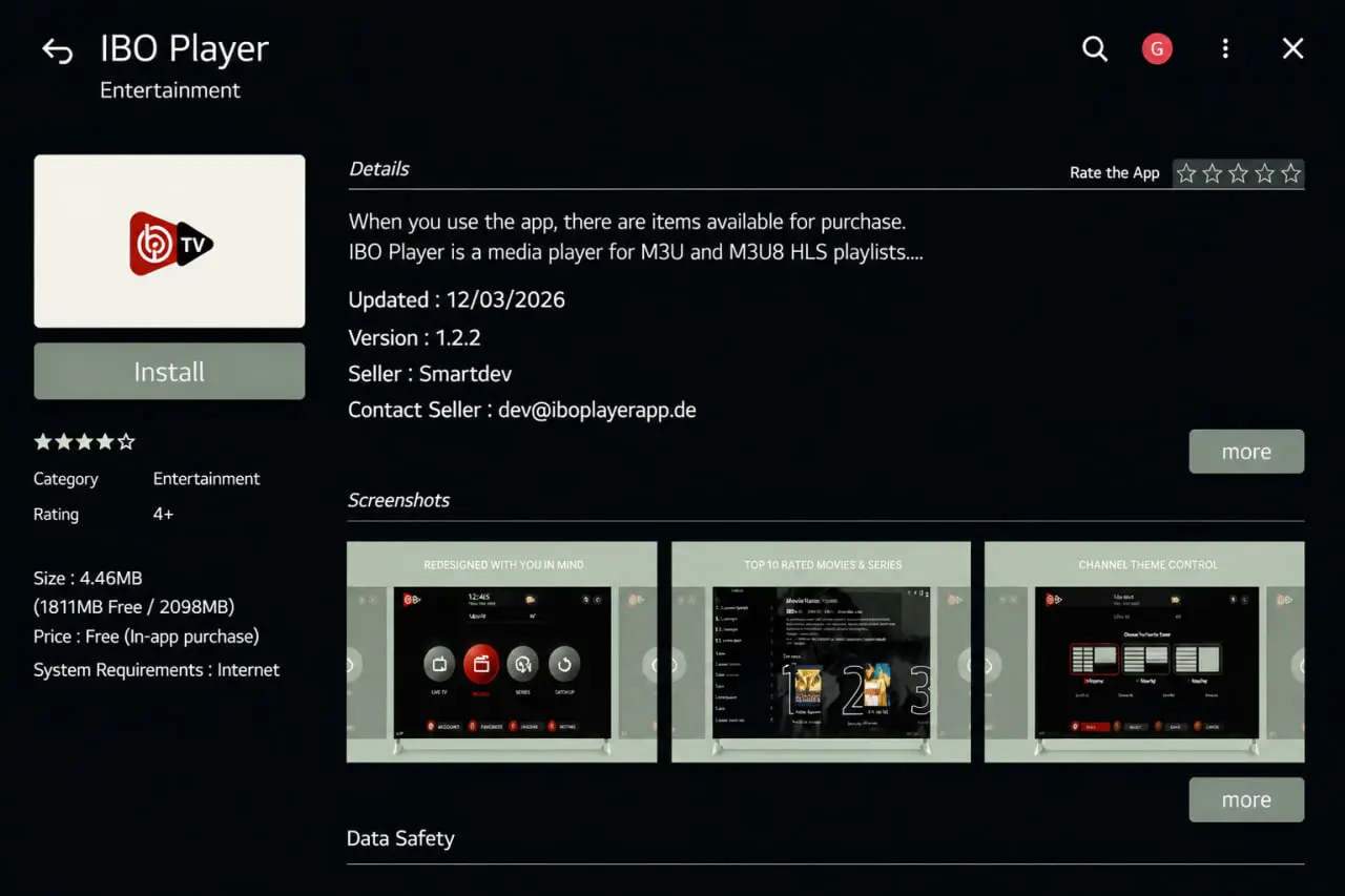 Application IBO Player dans le store de la Smart TV
