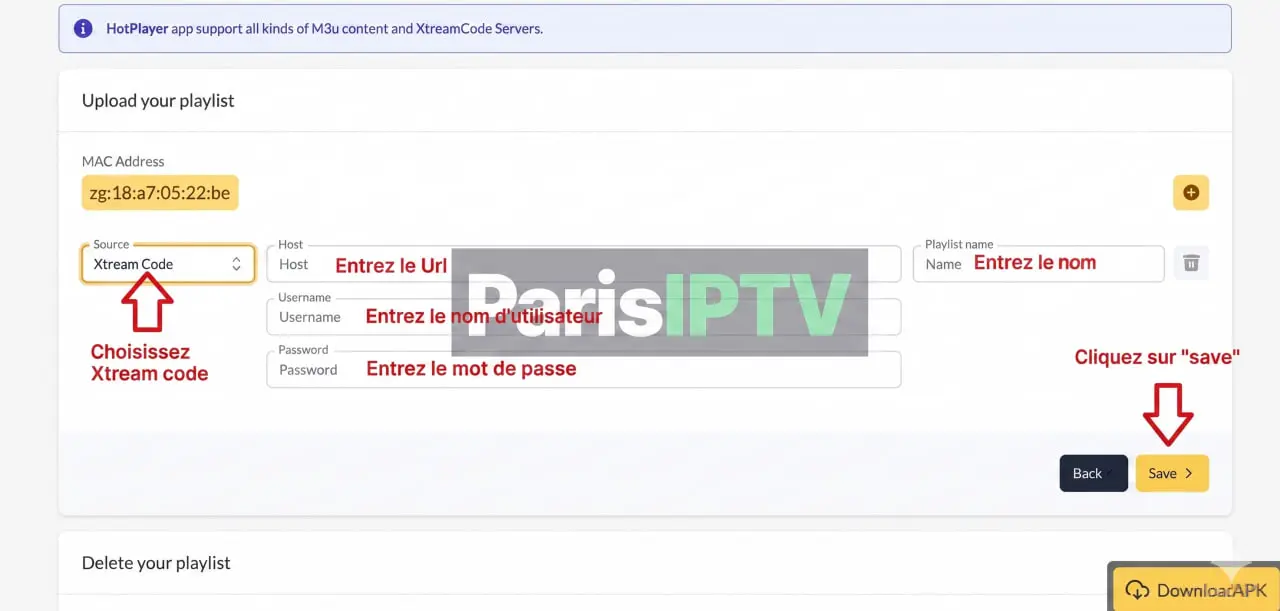 Configuration des Xtream Codes sur Hot IPTV