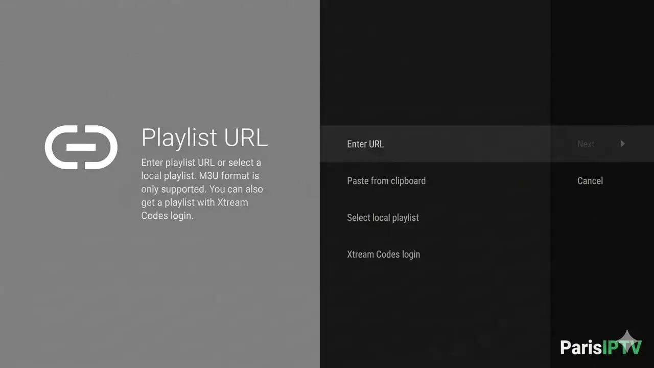 Écran Ajouter une playlist sur TiviMate