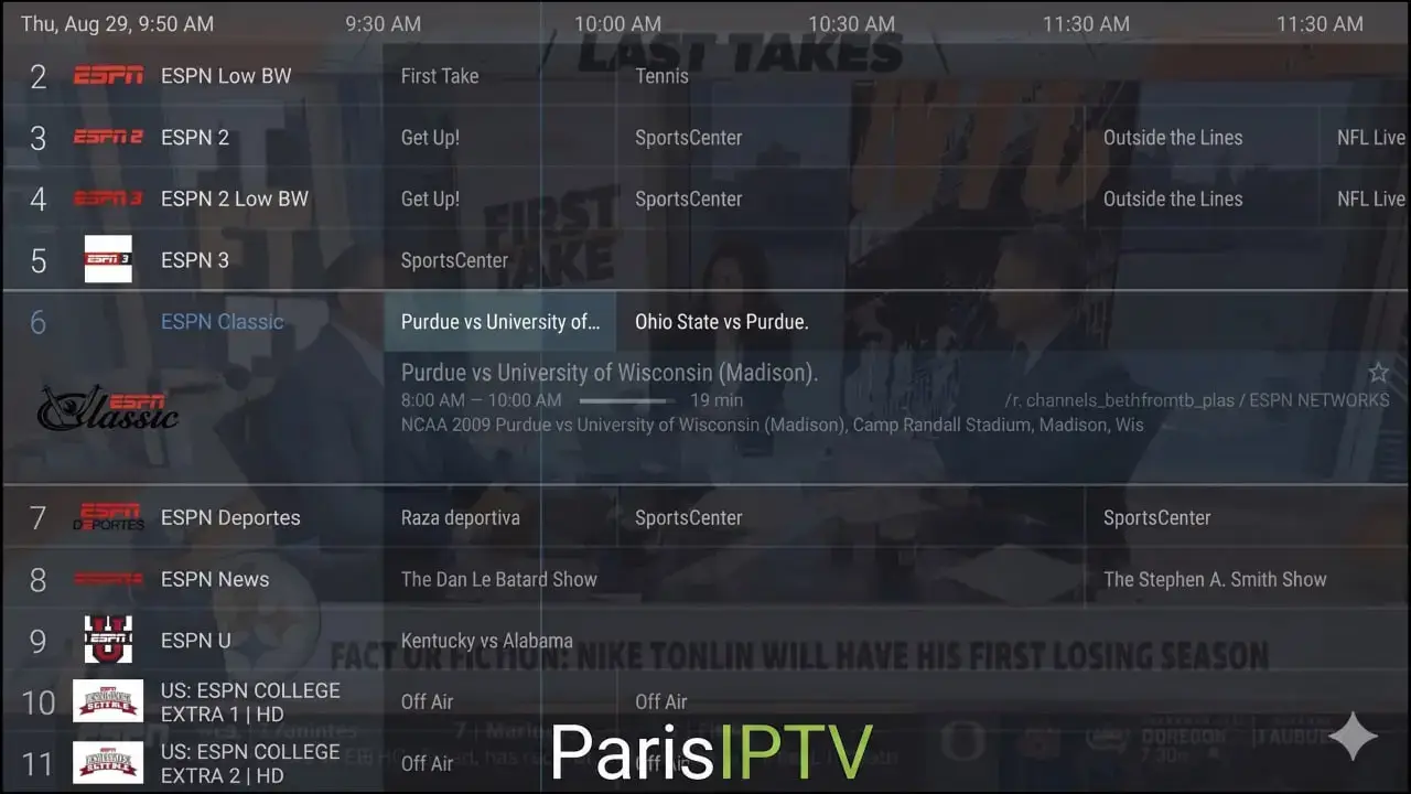 Interface du Guide TV EPG sur TiviMate